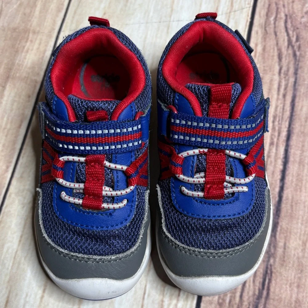 Stride Rite Velcro Closure Sneakers Blue And Red Boys Size 6 Wide Width - Picture 6 of 12